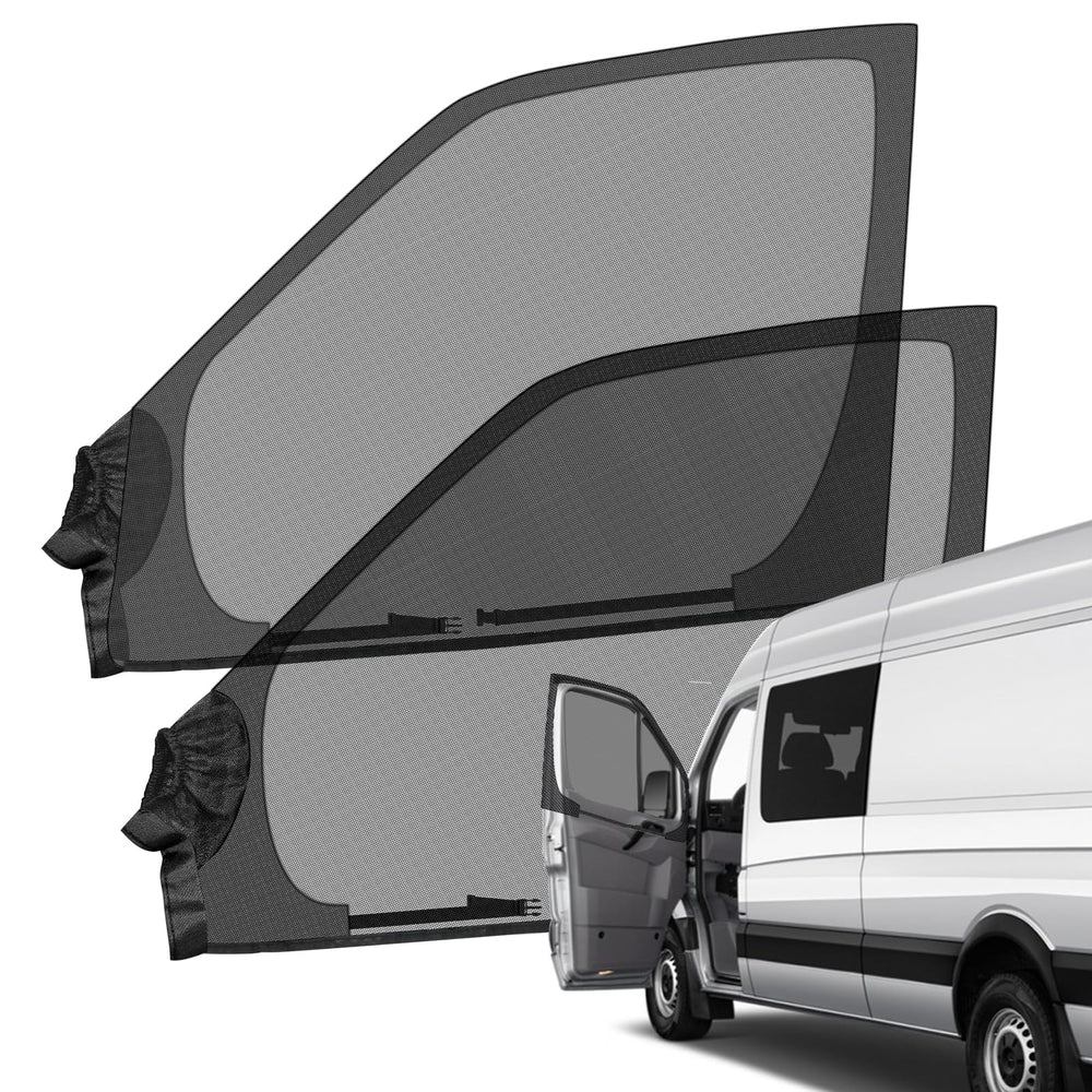 Federedevo front door screen on Sprinter showing sealed fit and ventilation benefit