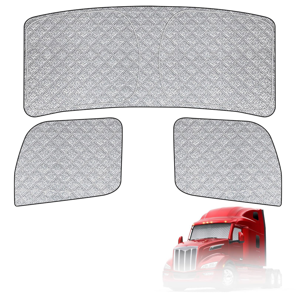 Federedevo front windshield cover on Peterbilt 579 showing full coverage and sun reduction