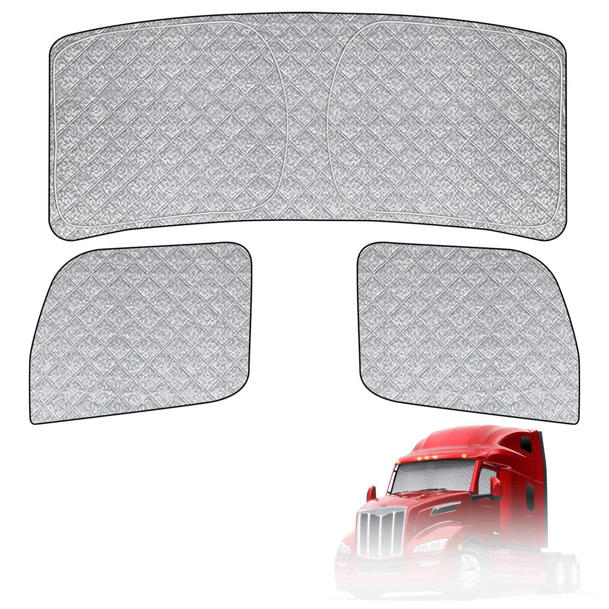 Federedevo front windshield cover on Peterbilt 579 showing full coverage and sun reduction