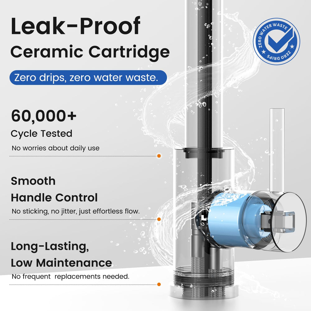 FEELSO faucet next to large pot illustrating tall gooseneck clearance benefit