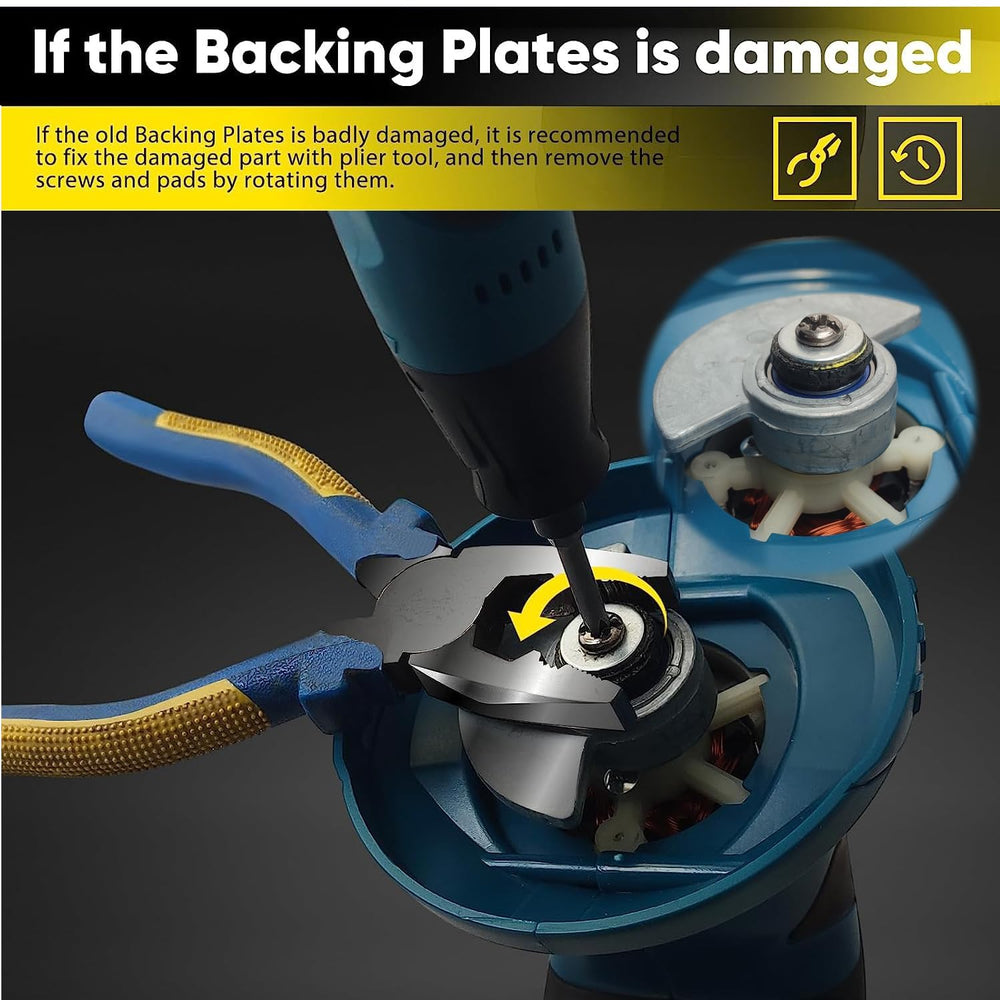 Feenynic backing plate mounted on cordless buffer demonstrating secure pad fit and balance
