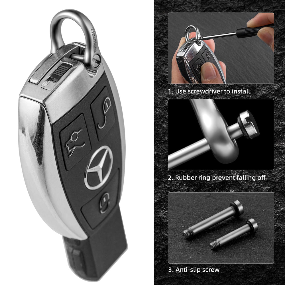 FEGVE D-ring attached to car key fob demonstrating slim fit and reduced pocket bulk