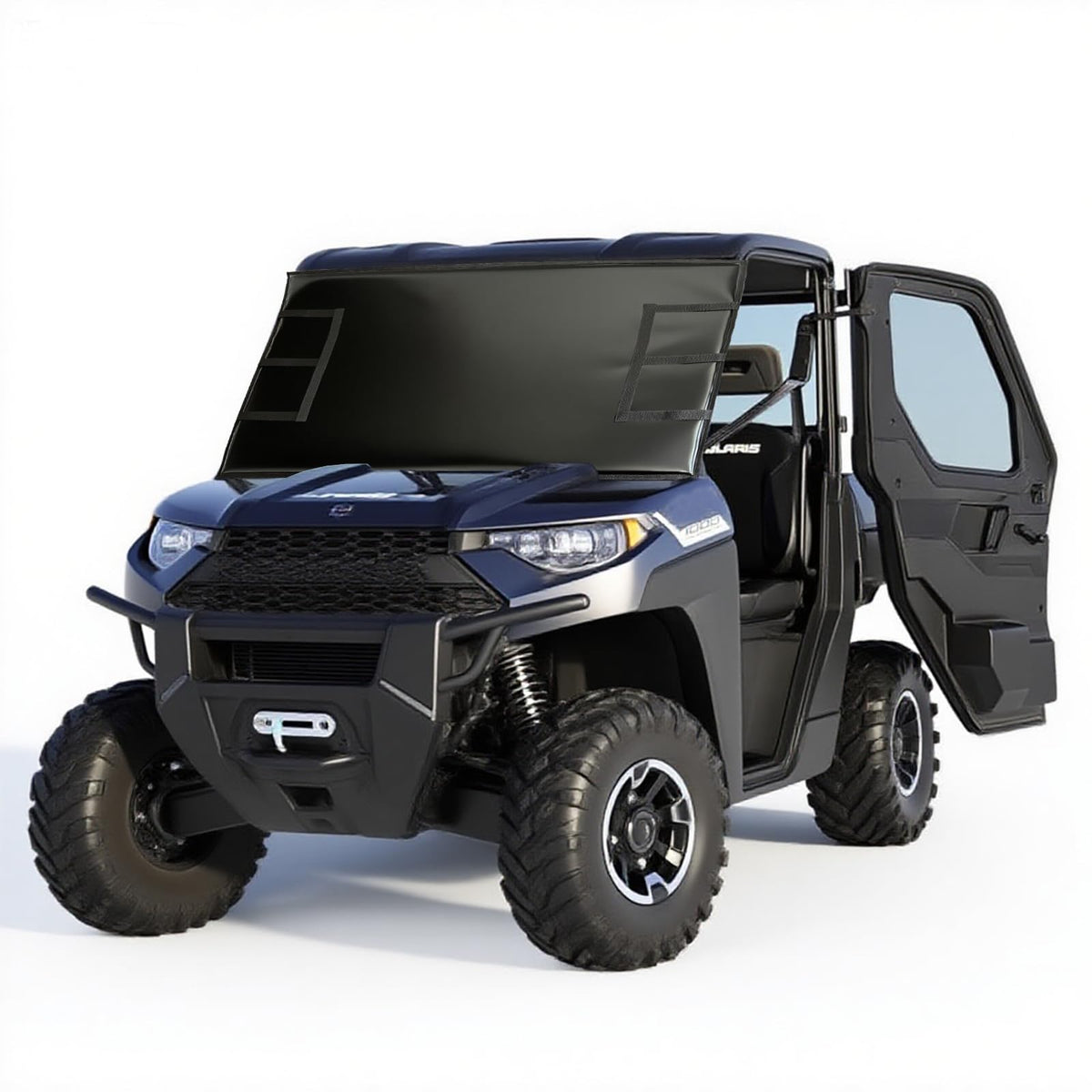 FEIJAZUM front view of windshield protector highlighting durable build and protection