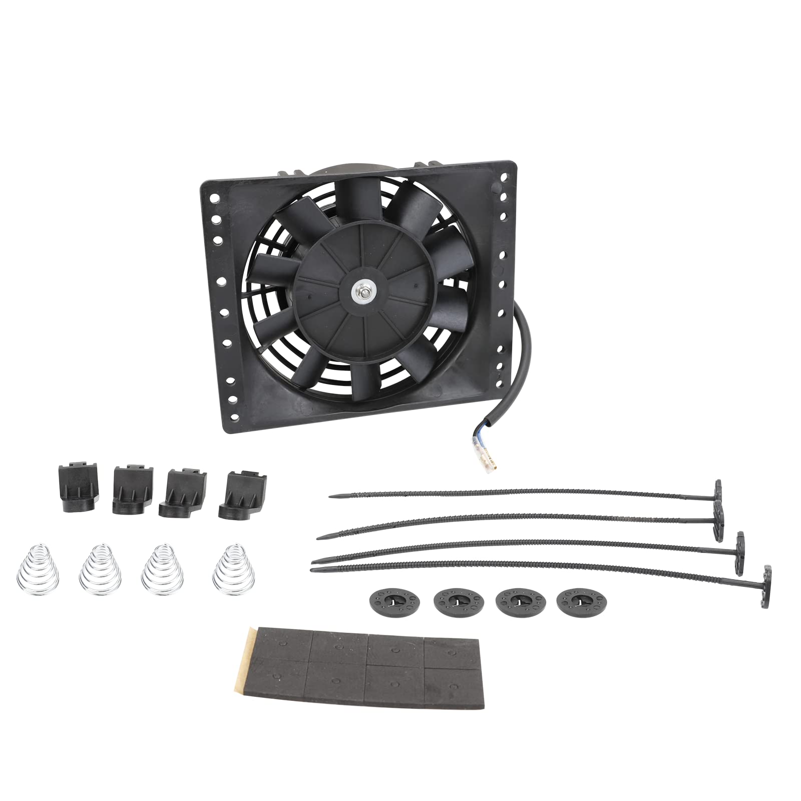 Fekuar mounted in front of radiator as push fan enhancing condenser airflow