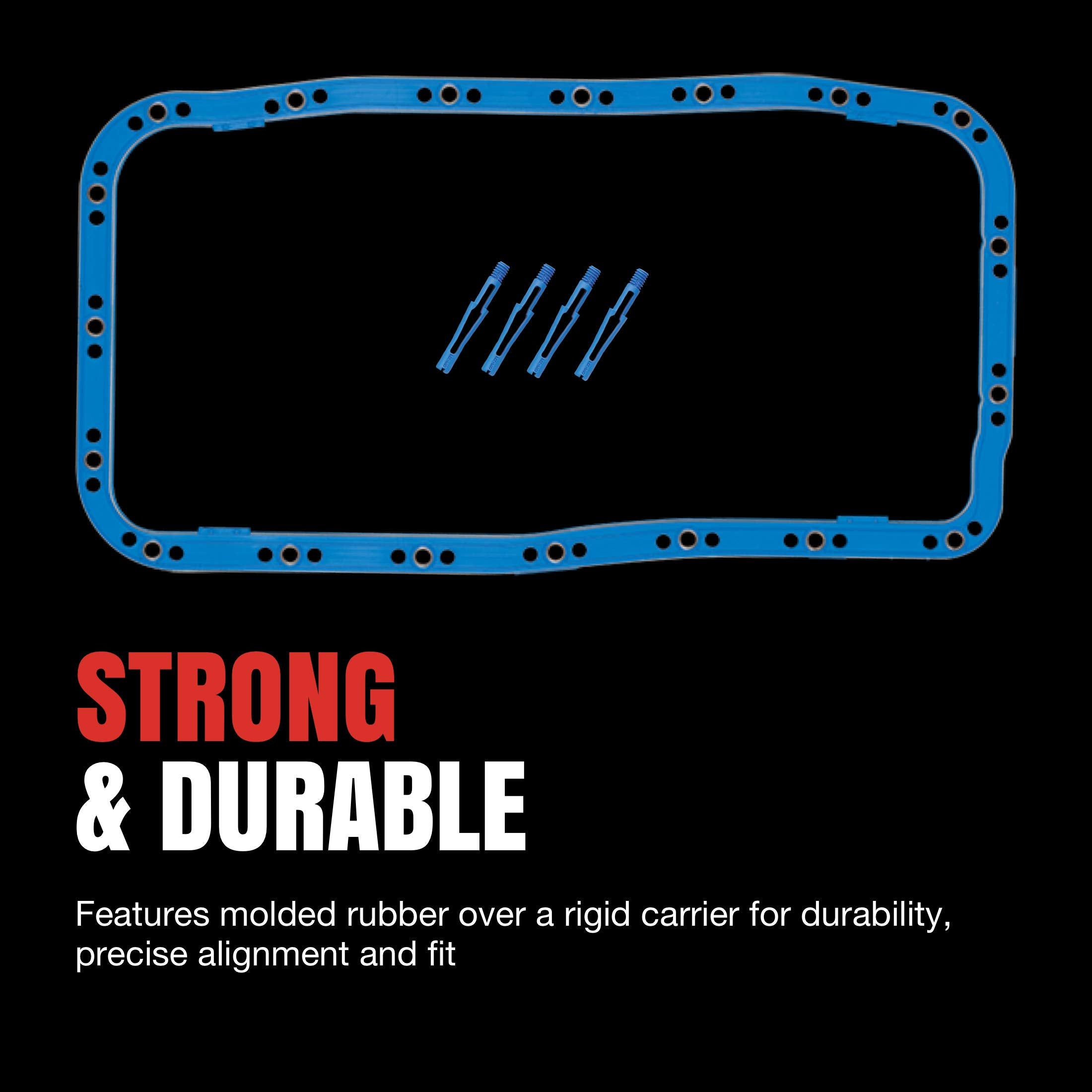 Fel-Pro gasket positioned on oil pan in hand for size and scale benefit