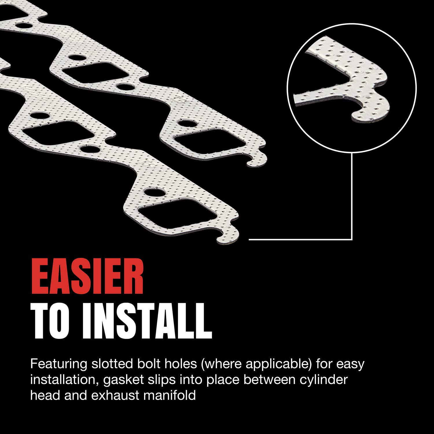 Fel-Pro gasket installed on a header showing fitment on a V8 engine for reliability