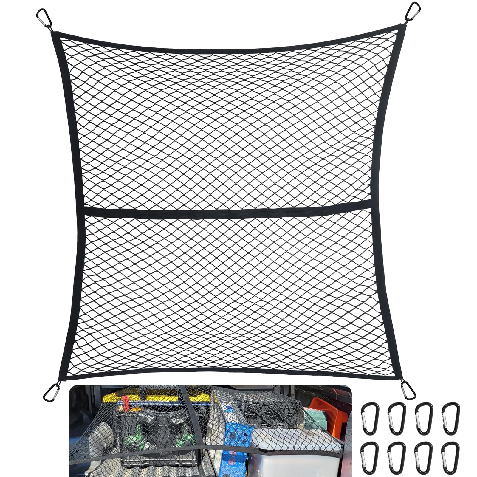 Femicgal cargo net front view showing full coverage and neat look