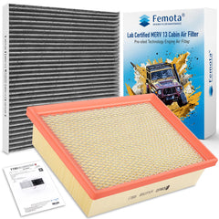 Femota front view of cabin and engine filters showing full kit and fitment benefit