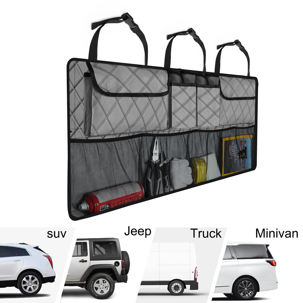 Femuar with groceries and gear arranged showing organized cargo benefit