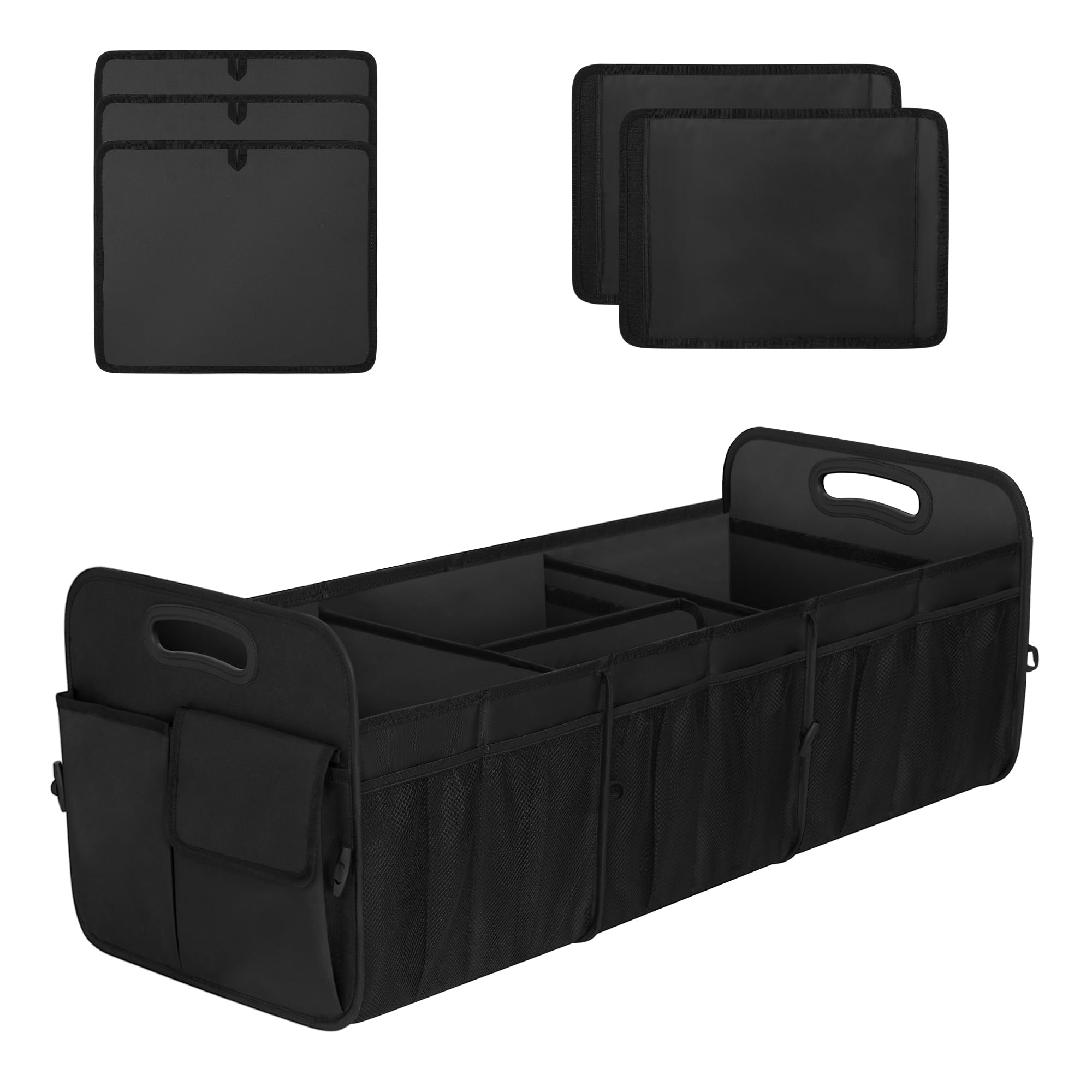 Femuar front view of trunk organizer showing full capacity and black color