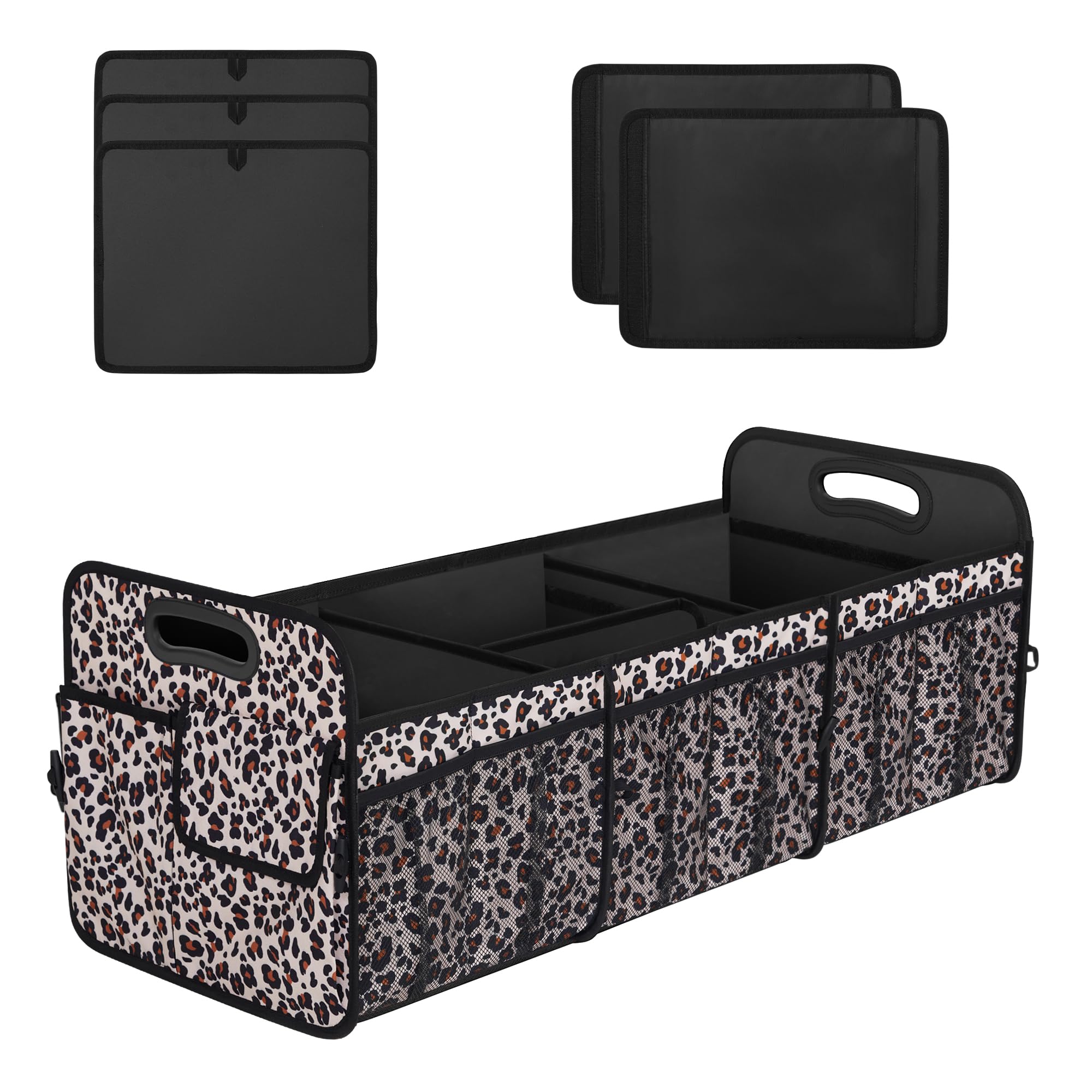 Femuar front view leopard print organizer showing roomy 90L capacity benefit