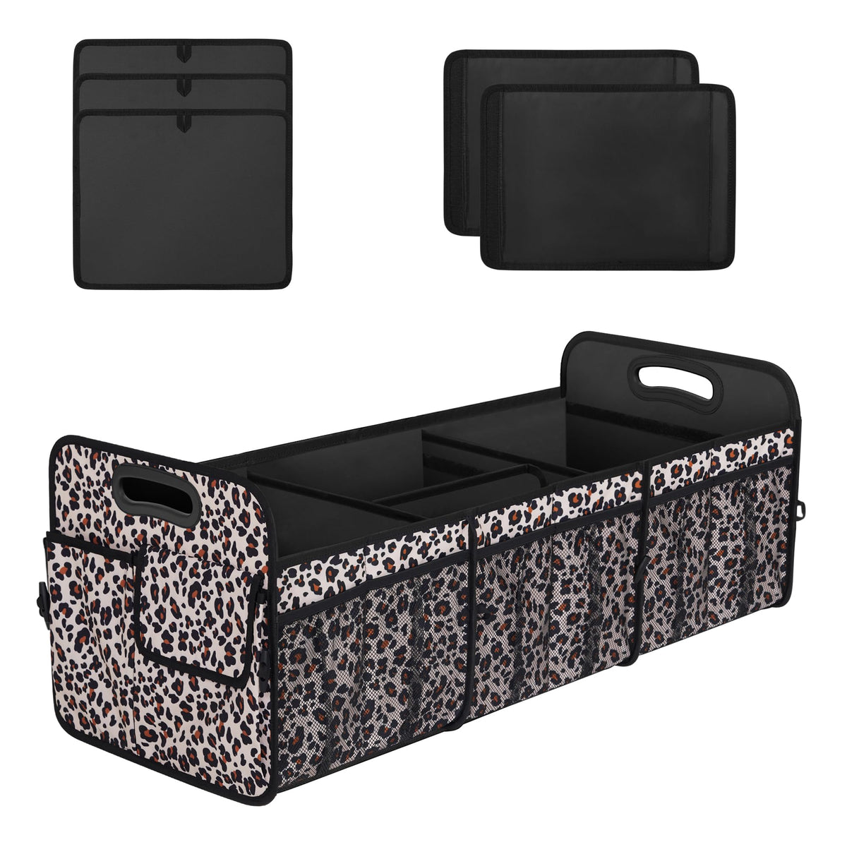 Femuar front view leopard print organizer showing roomy 90L capacity benefit