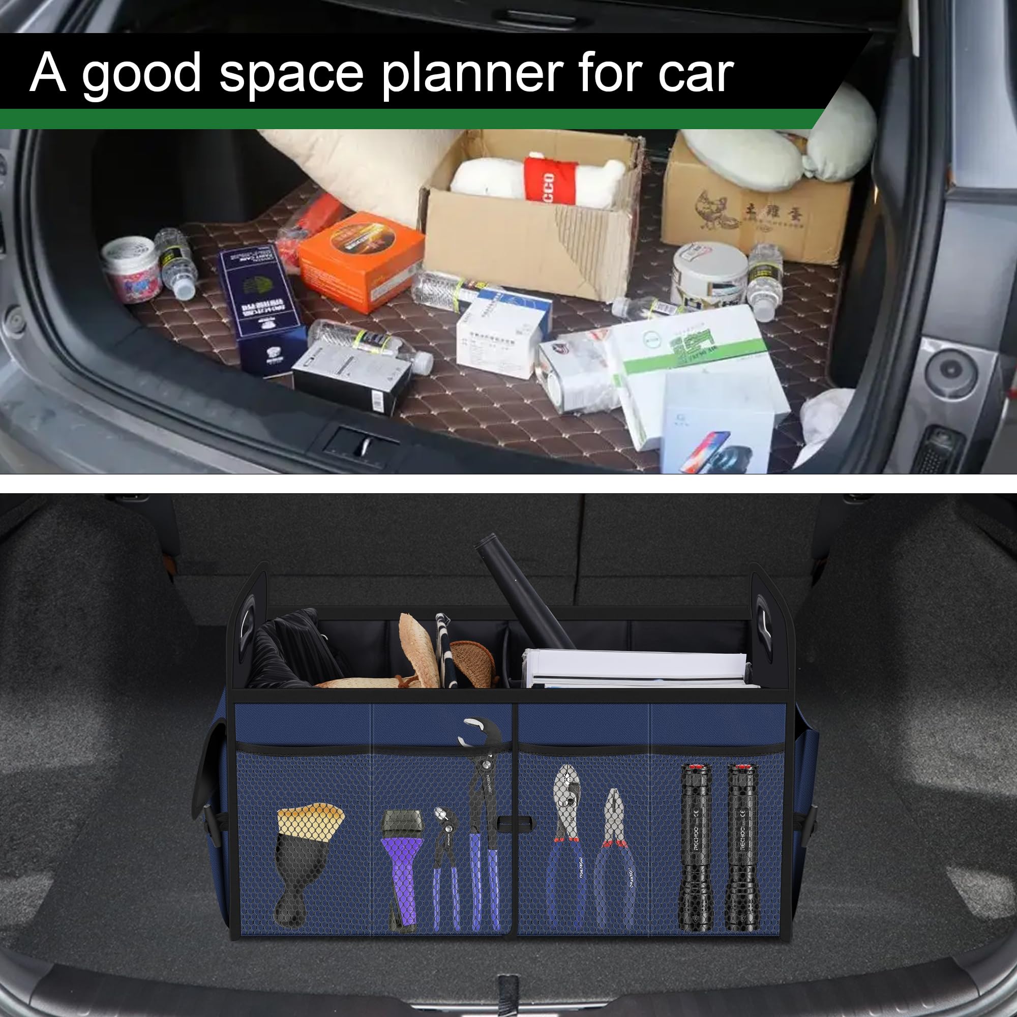Femuar installed in a car trunk keeping items stable during travel benefit