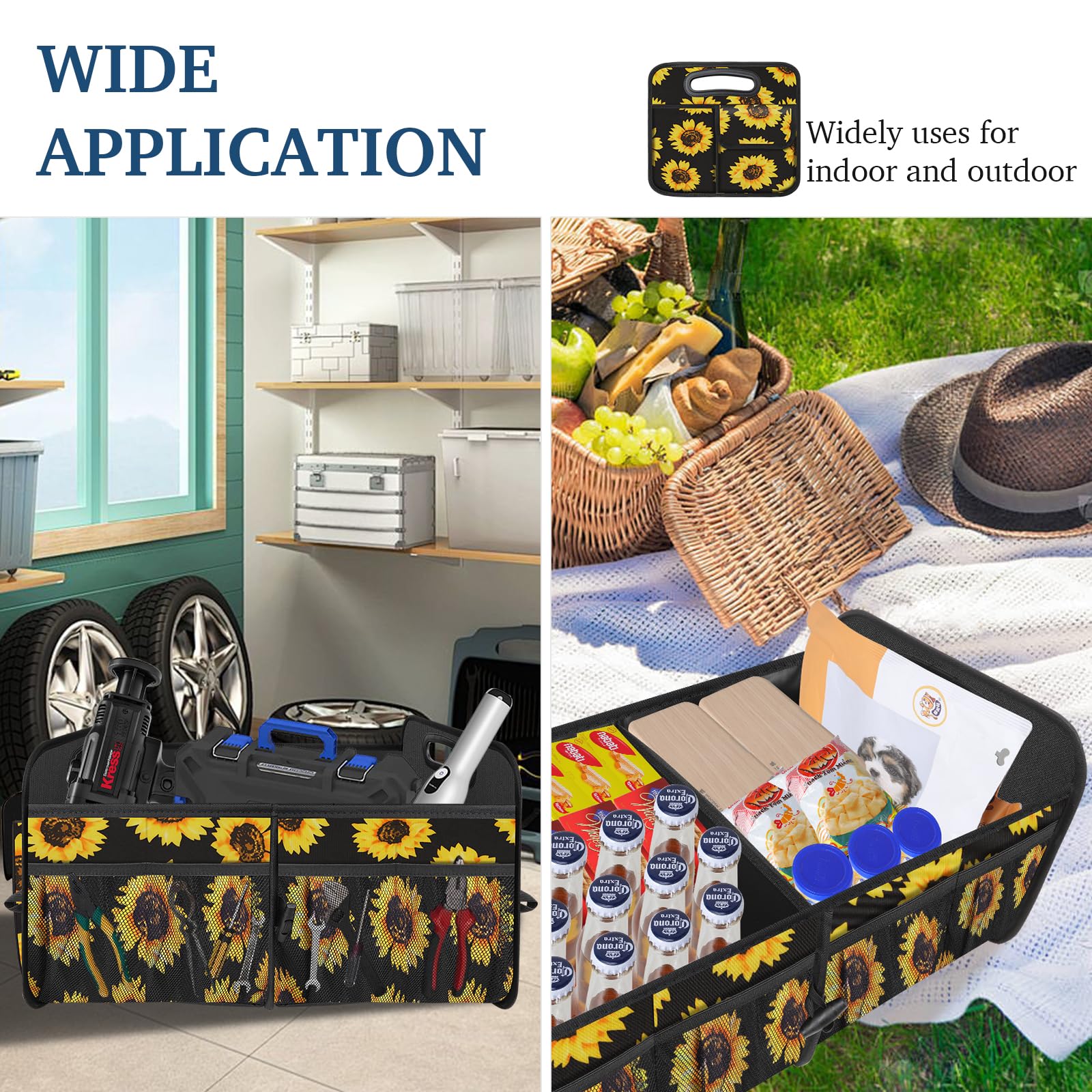 Femuar placed in SUV trunk with gear, organizes tools and sports equipment