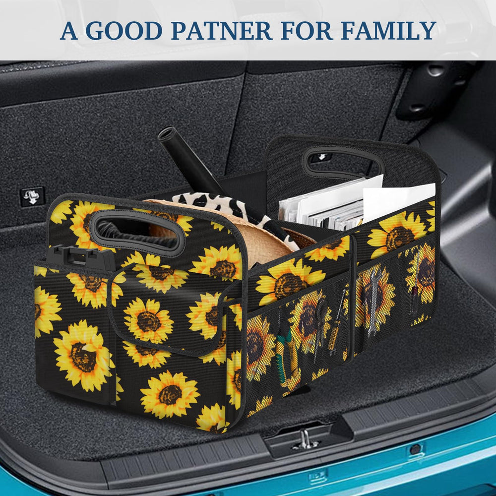 Femuar used with grocery bags in trunk, prevents spills and keeps items upright