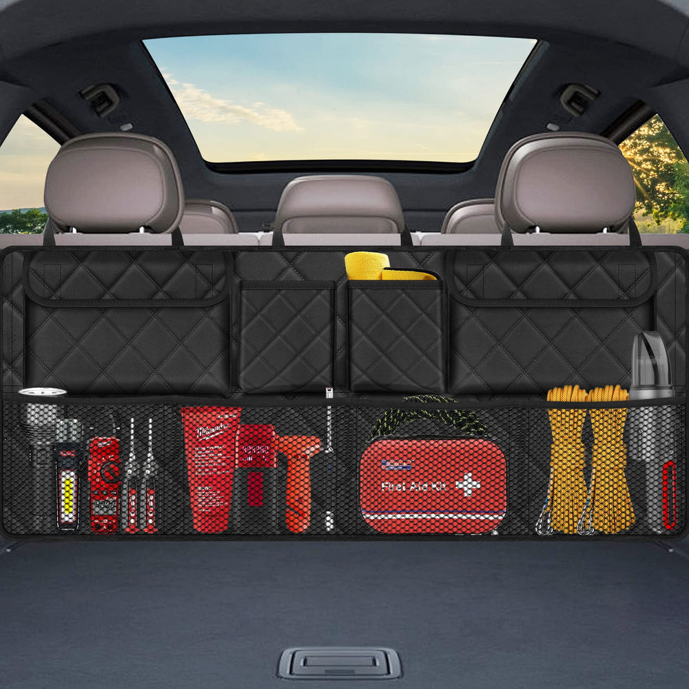 Femuar beside grocery bags to show roomy 42 by 18 inch capacity