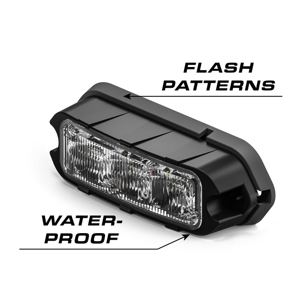 Feniex Quad Q3 beside ruler illustrating 3.4-inch compact size for tight installations
