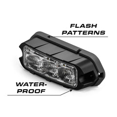 Feniex Quad Q3 beside ruler illustrating 3.4-inch compact size for tight installations