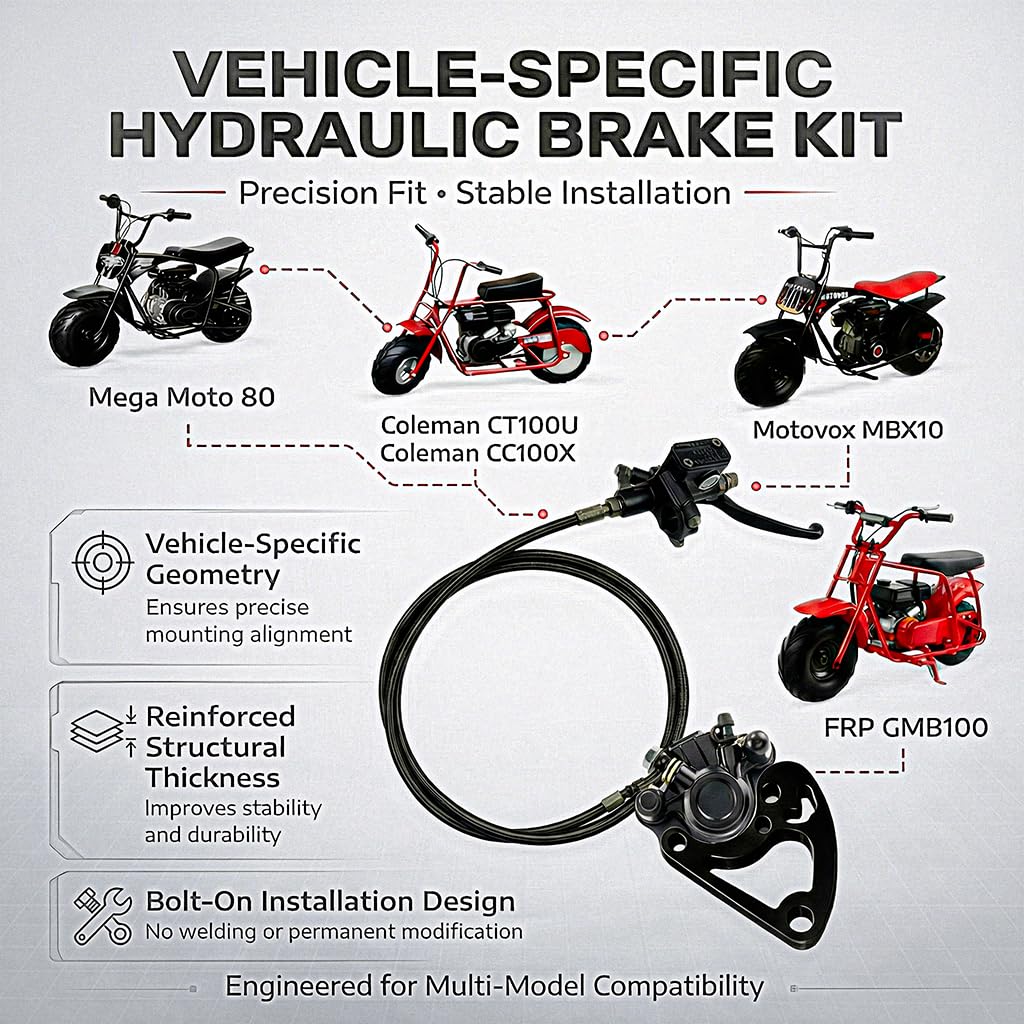 Feralmoto installed kit on mini bike sideview showing improved rear braking performance