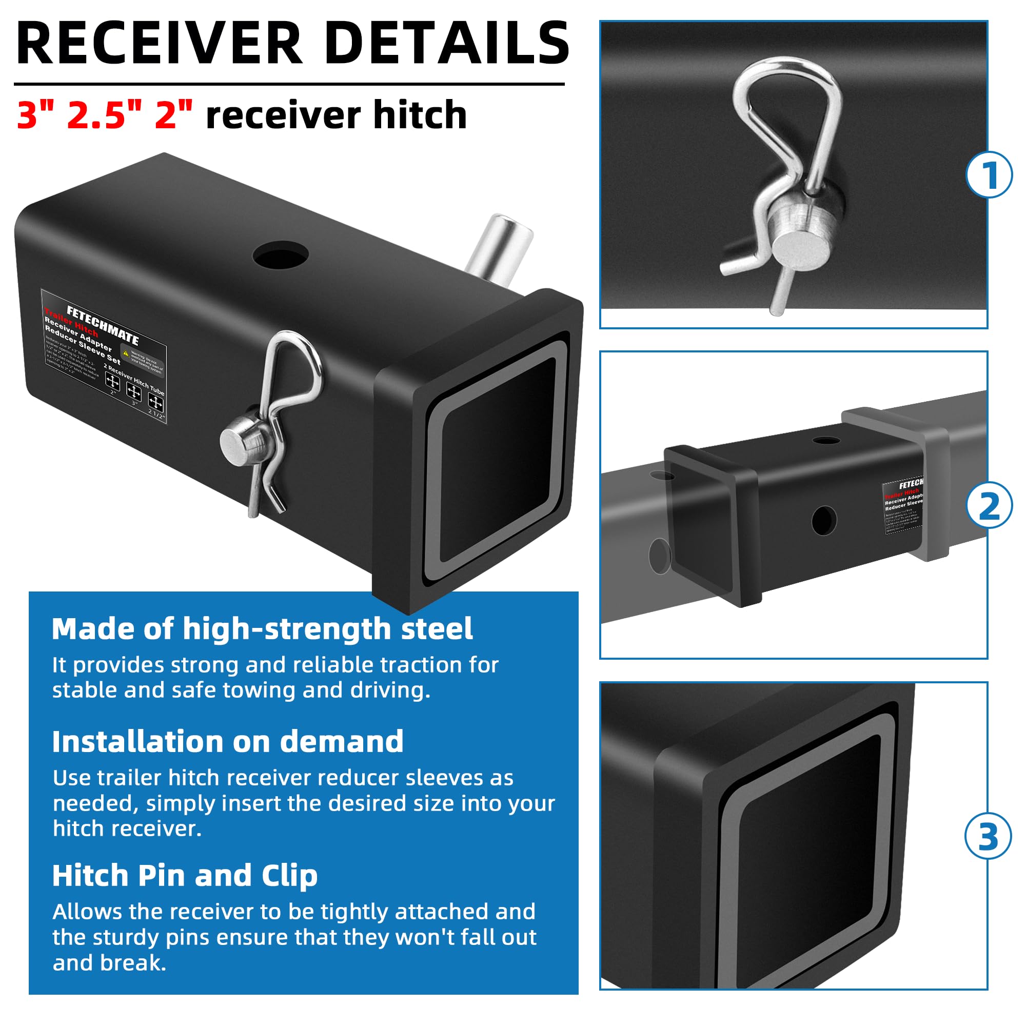 Fetechmate side profile of two receiver tubes for improved stability