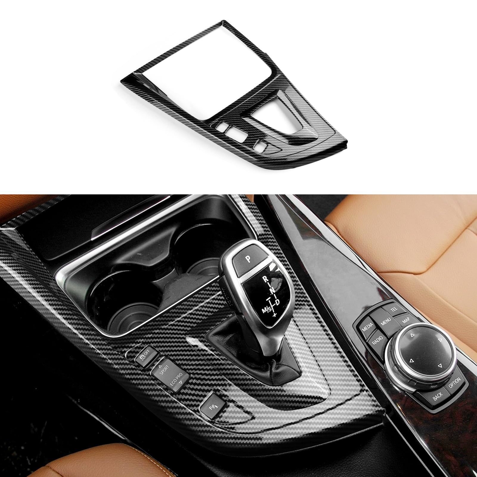 FEXIDA gear shift panel front view showing sleek carbon fiber look and instant cabin upgrade