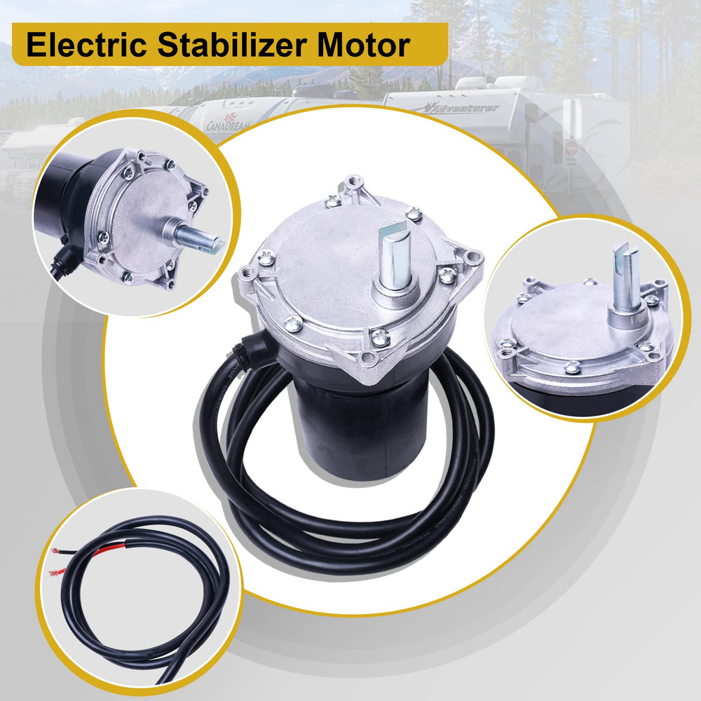 FHRHRY motor mounted on RV stabilizer leg demonstrating proper fit and support