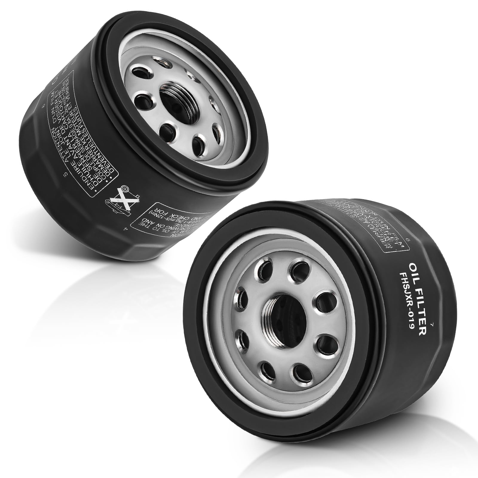 FHSJXR oil filter front view showing compact durable canister and fit benefits