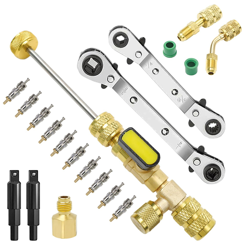 FHTDW valve core remover front view showing brass ball valve for leak-free swaps