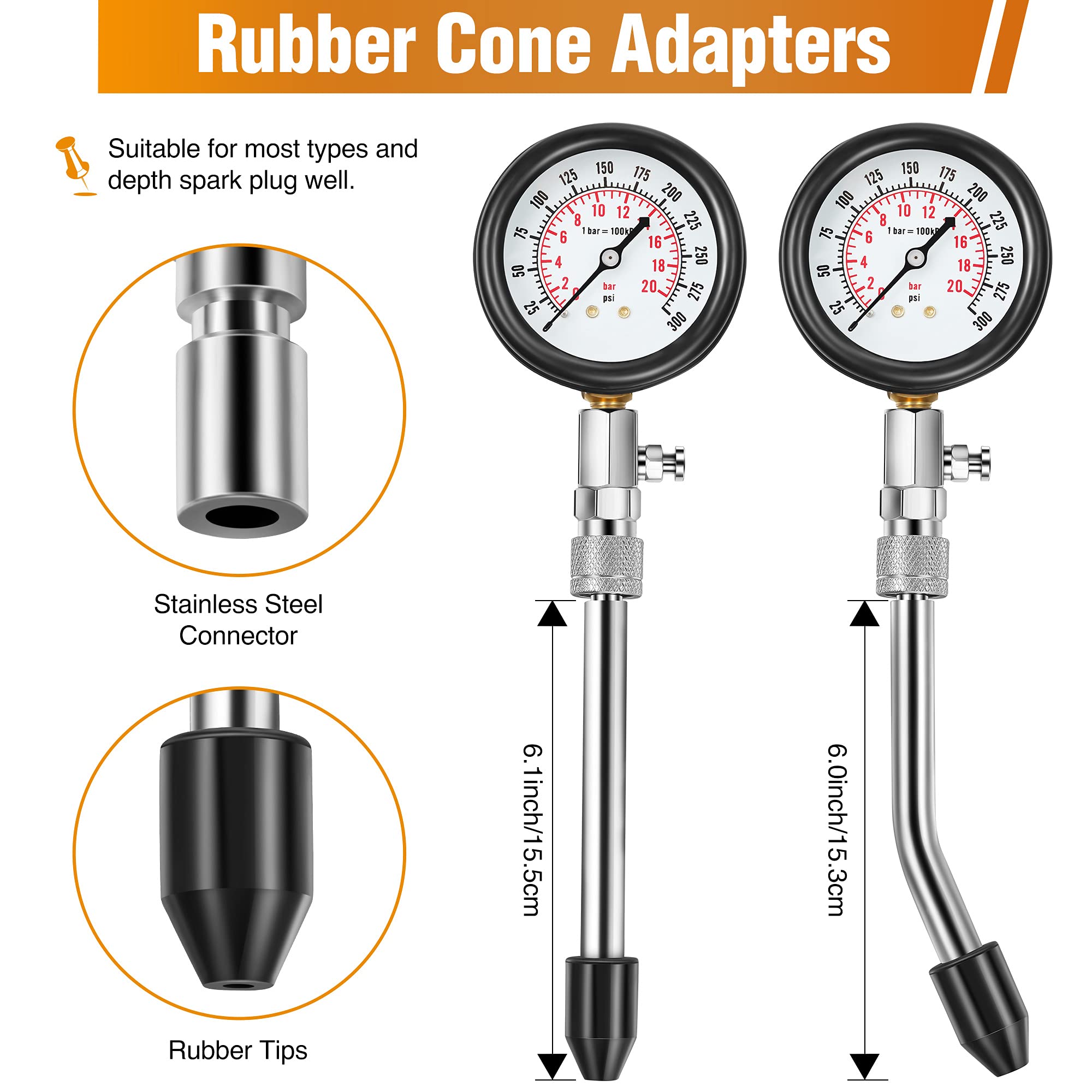 Fiada brass adapters and 14-inch hose laid out for universal fitment