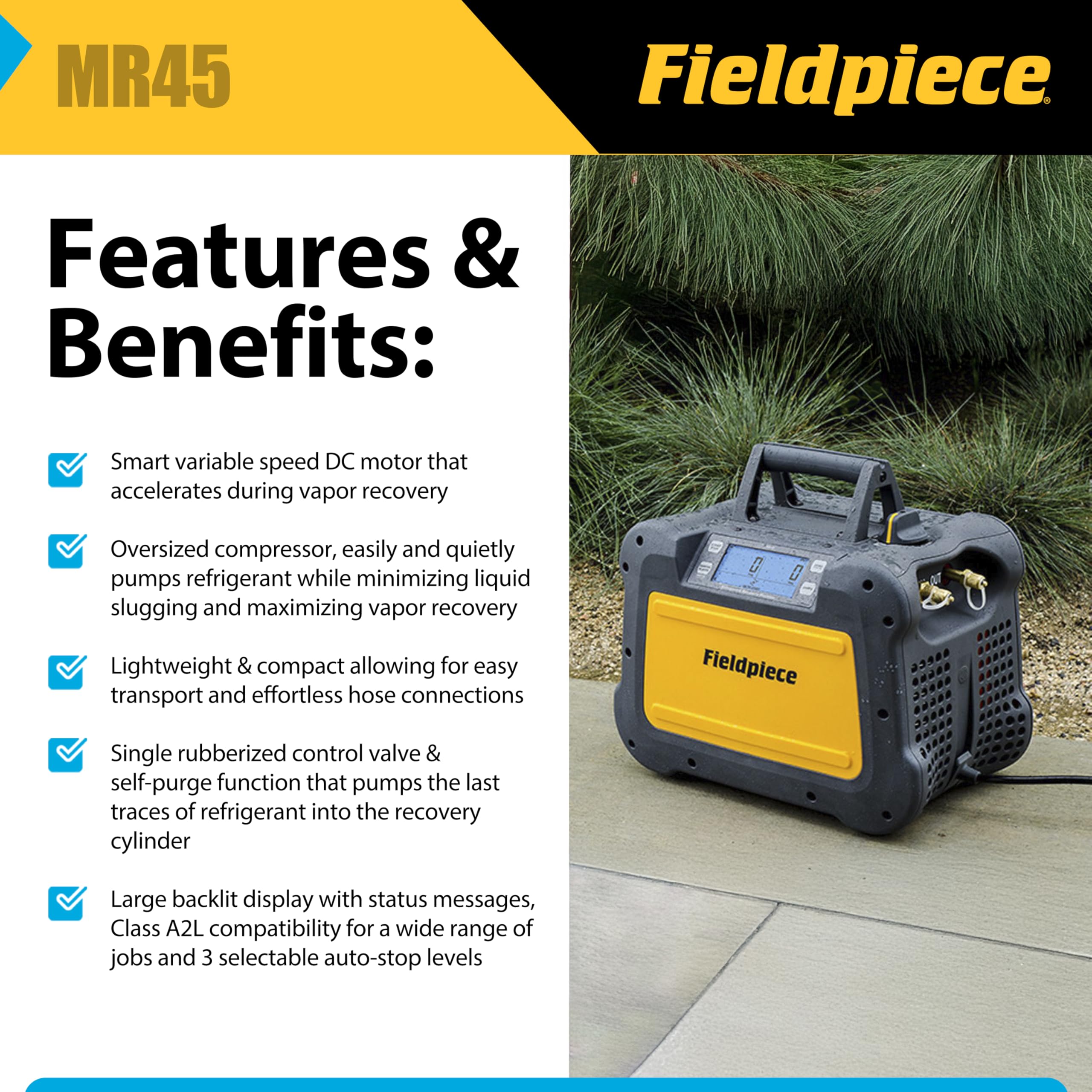 Fieldpiece MR45 control panel closeup with clear digital readout for easy operation