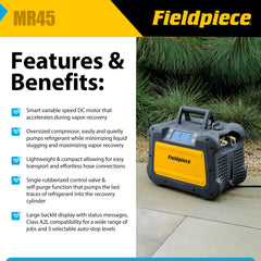 Fieldpiece MR45 control panel closeup with clear digital readout for easy operation
