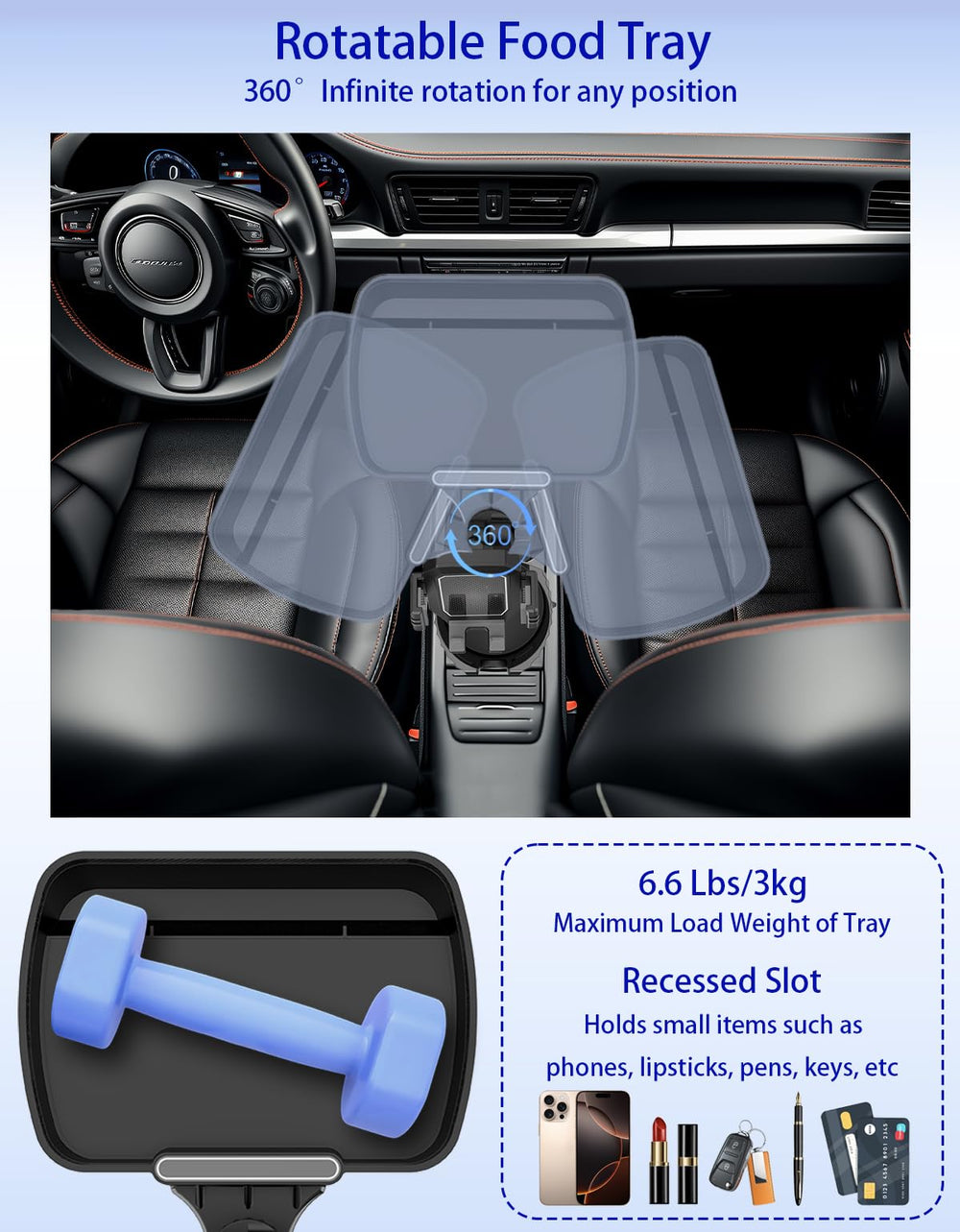 Figtacico food tray with snack plate reducing spills and keeping car clean