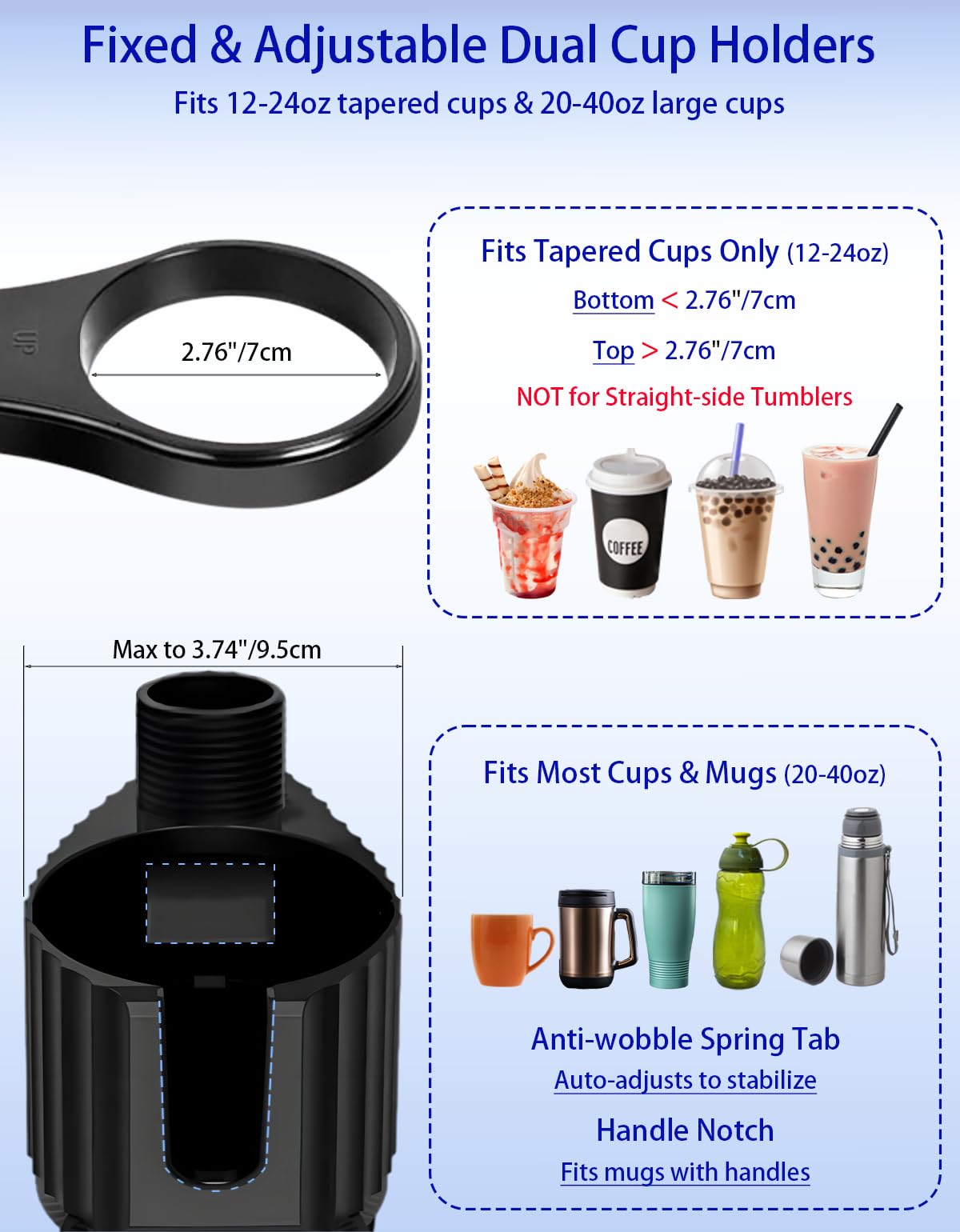 Figtacico U-shaped groove cup holder securing large mugs and bottles