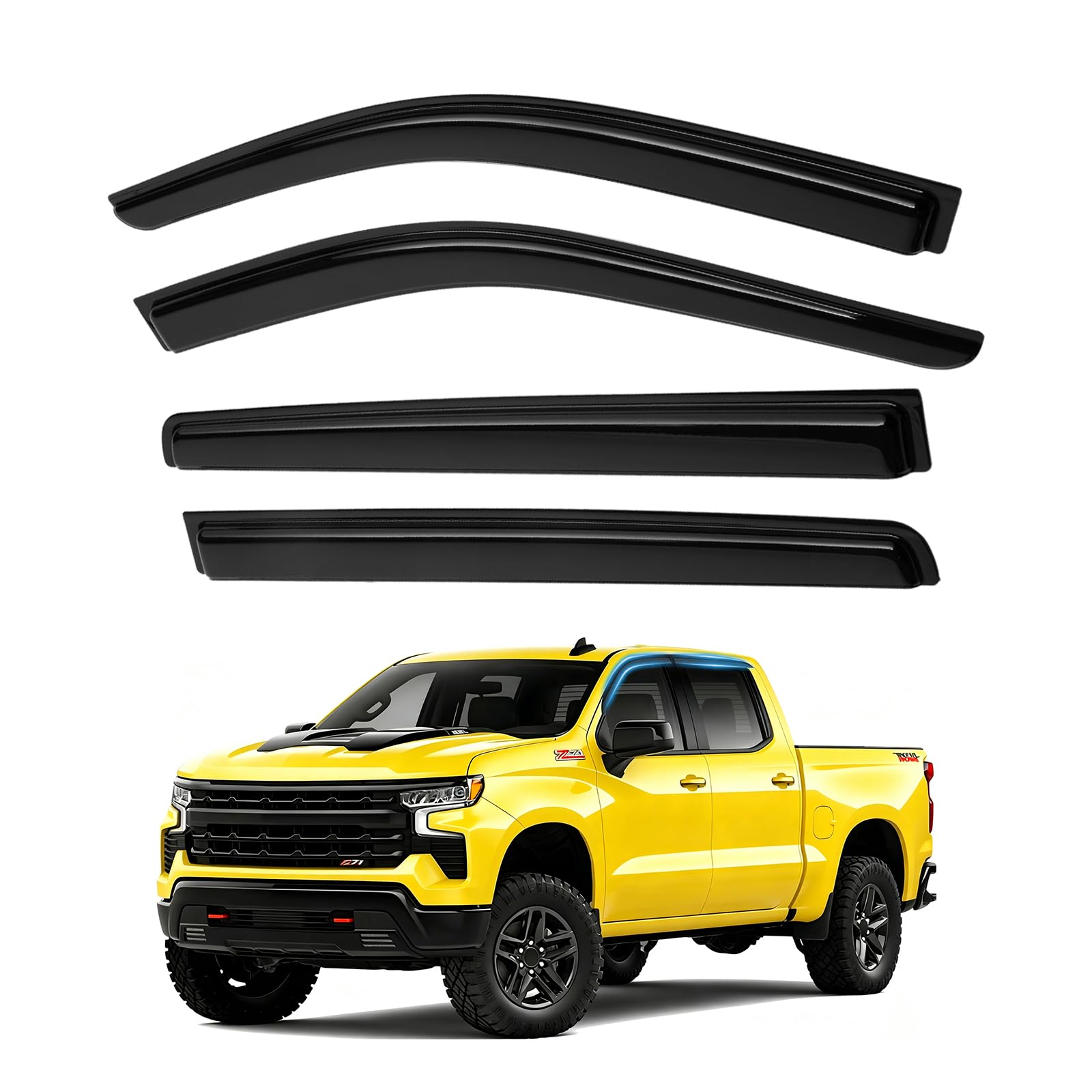 FIILINES front visor installed on Silverado showing sleek black finish and improved weather protection