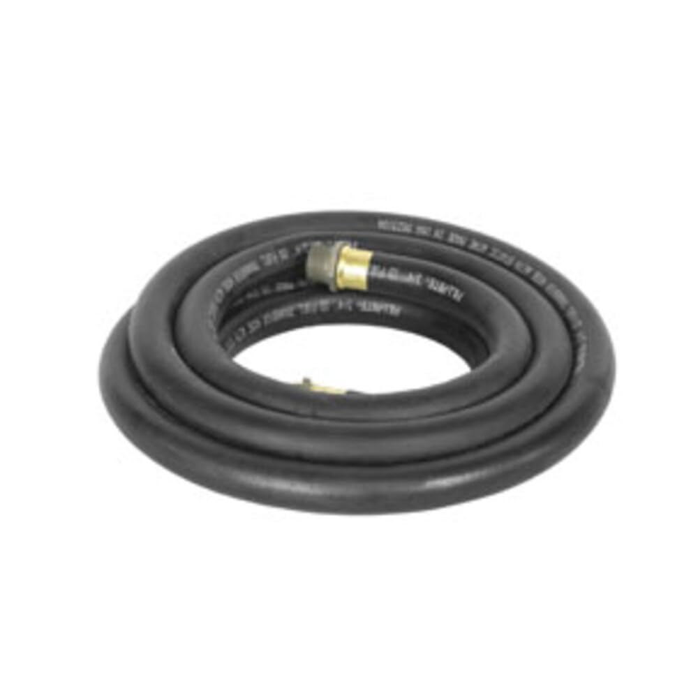 Fill-Rite front view of hose assembly showing male ends and anti-kink spring guard, improves handling