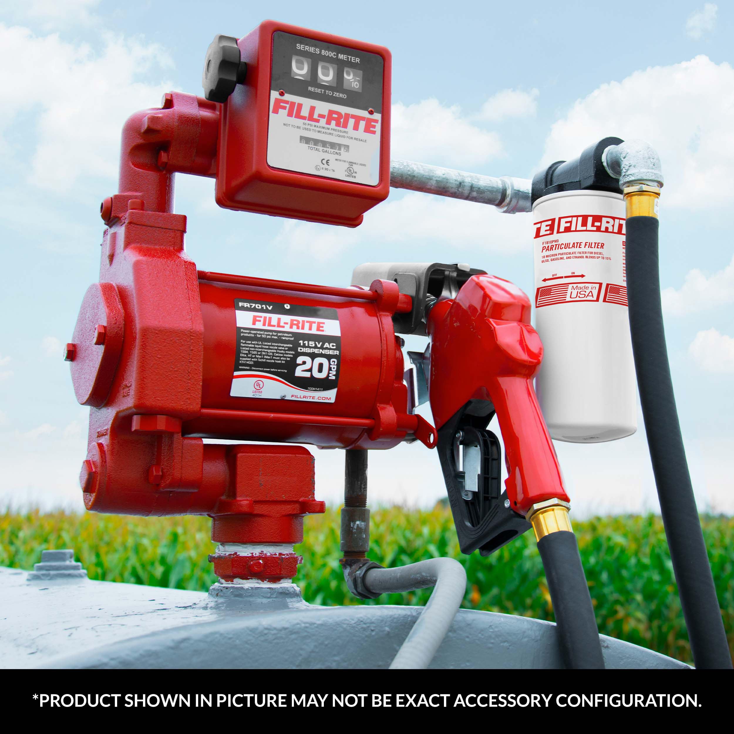 Fill-Rite mounted at a farm fueling station showing durable field performance