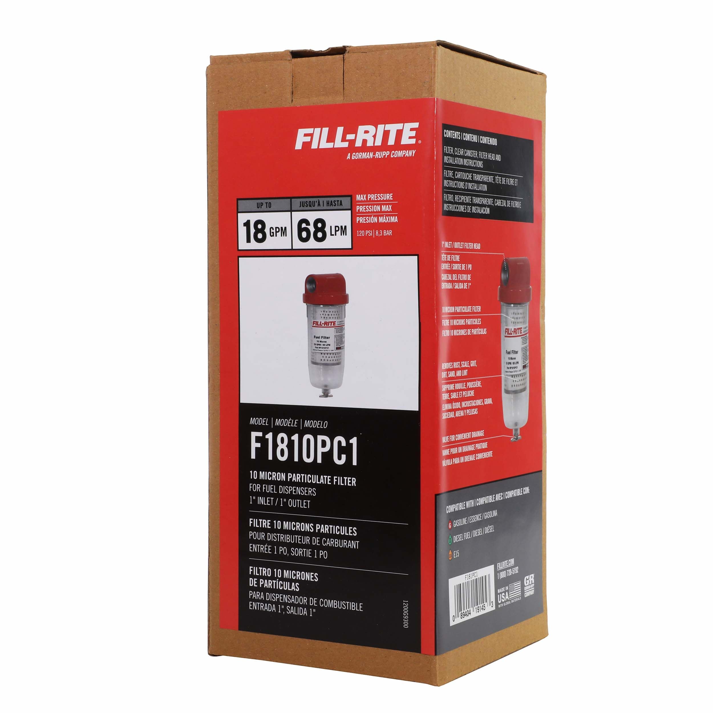 Fill-Rite filter next to hand for size reference and quick system planning benefit