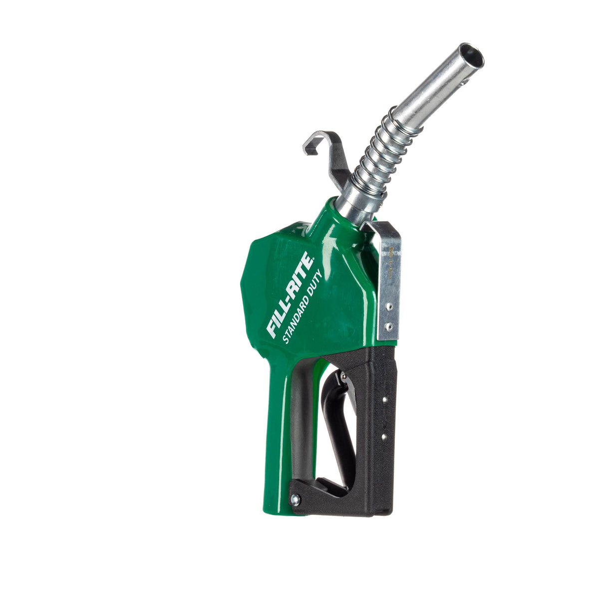 Fill-Rite front view of green SDN075GAN nozzle showing durable cast-aluminum body