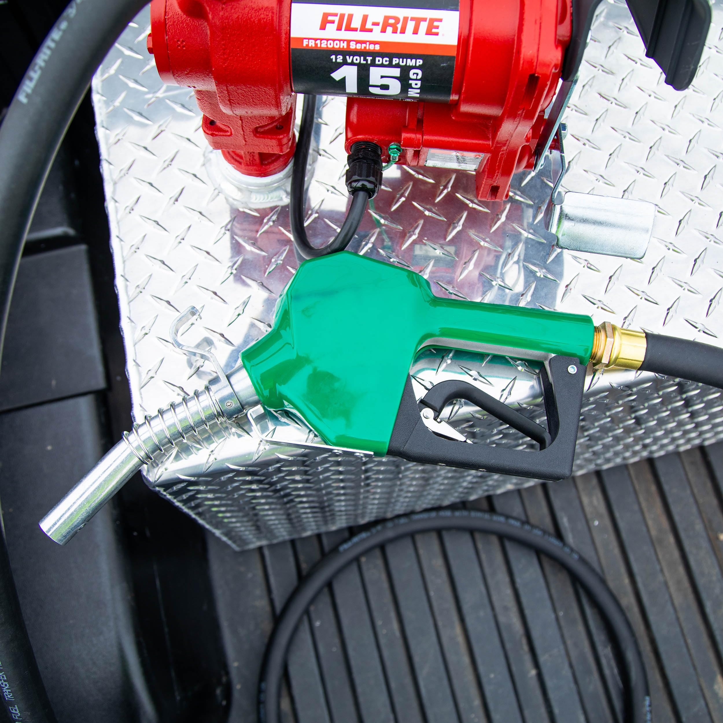 Fill-Rite nozzle next to ruler for size and scale reference aiding selection