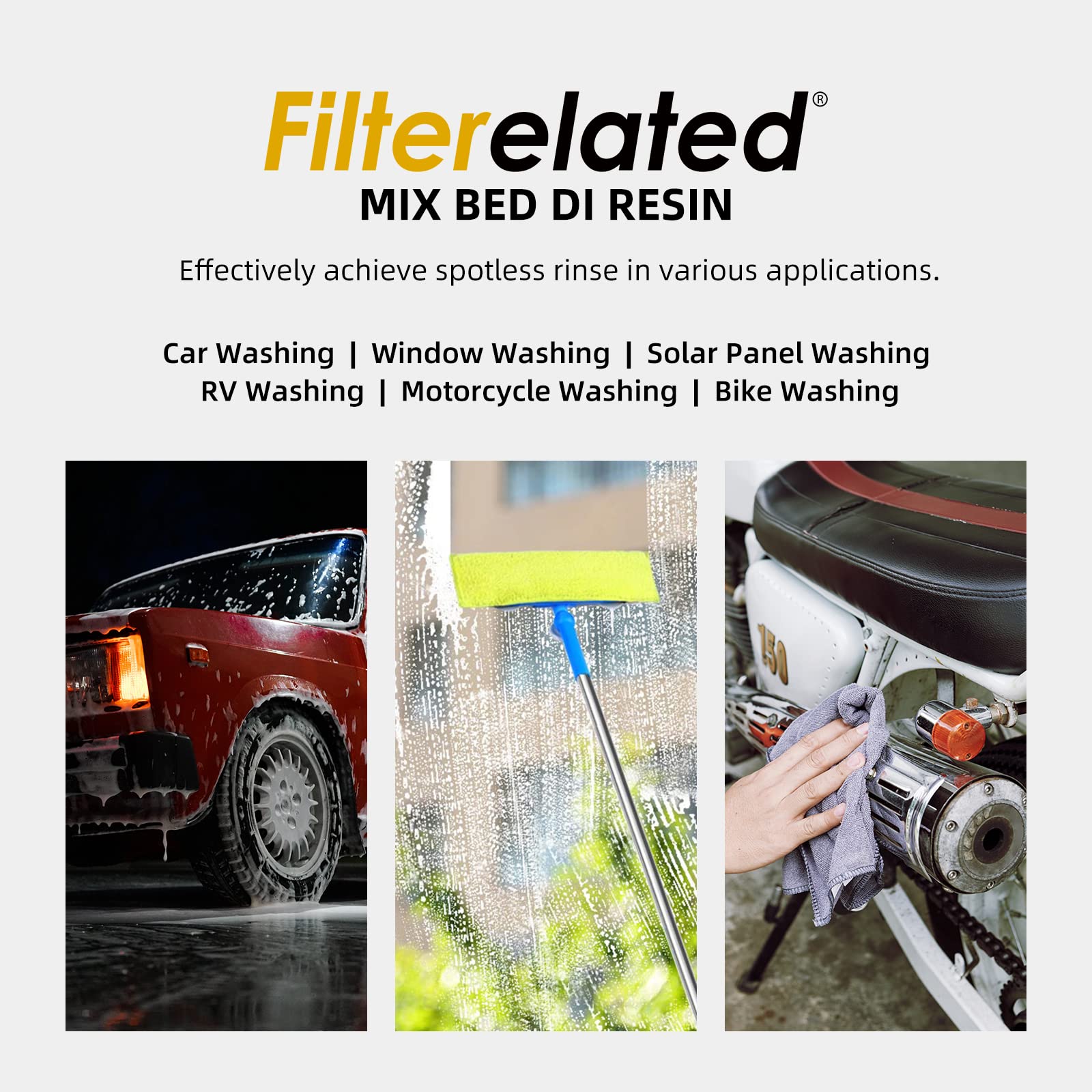 Shiny spotless car after rinse with Filterelated resin showing streak-free finish benefit