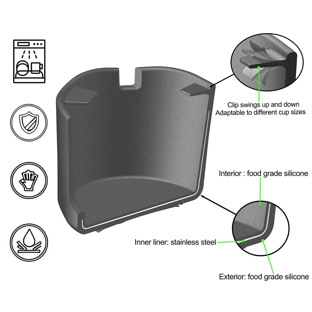 FINTHECH holder with mug on desk demonstrating stable placement and workspace saving