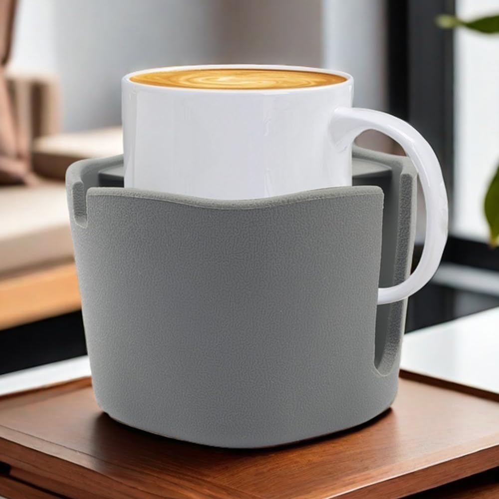 FINTHECH suction cup holder front view showing compact design and gray finish for tidy desks