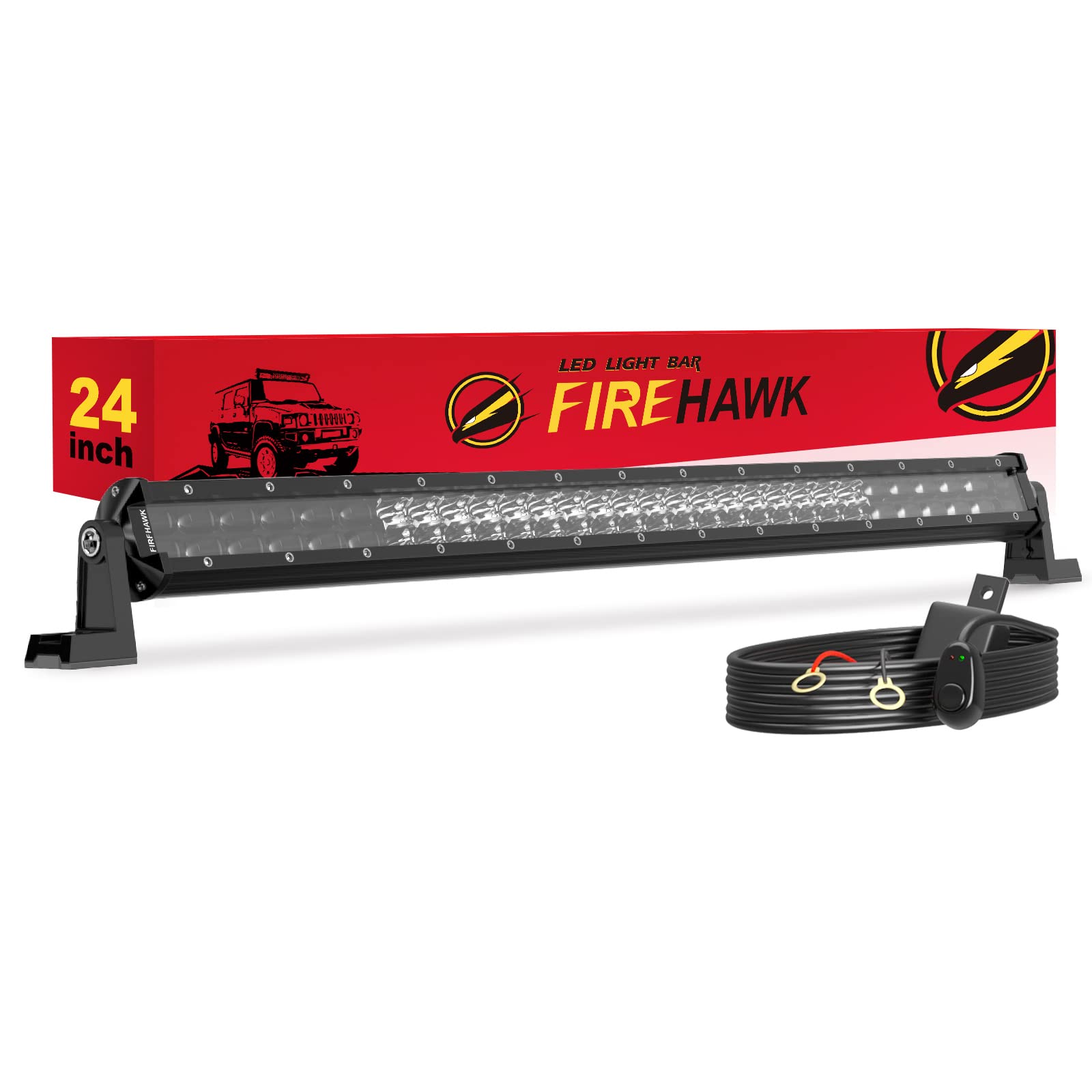 Firehawk front view of 24-inch light bar showing slim profile and bright output benefit visibility