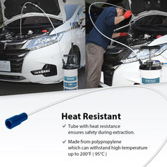 FIRSTINFO using A1104A to reach deep SUV oil tank showing how the extra length removes more fluid
