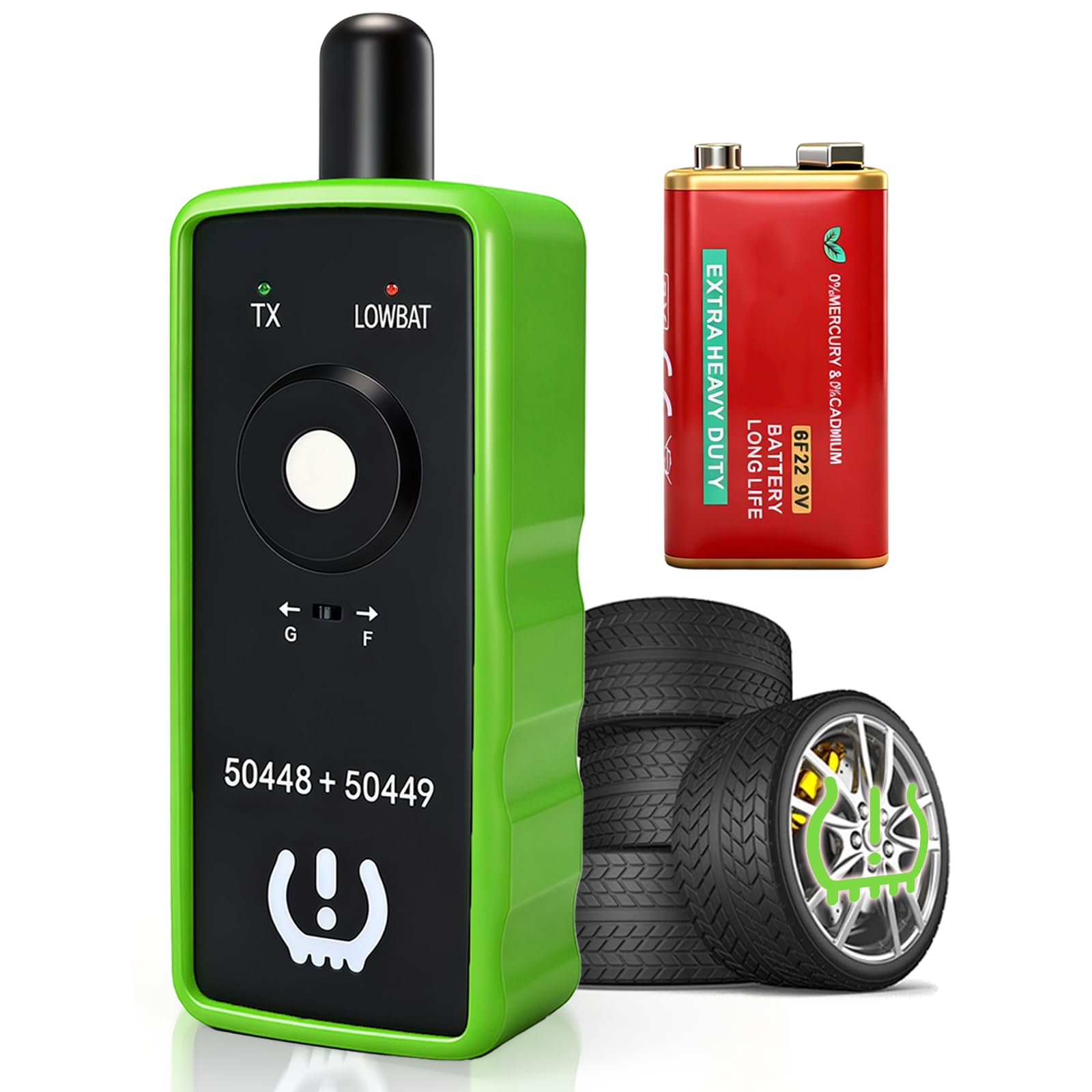 FIRSTOOL front view of TPMS tool showing buttons and display, clear operation
