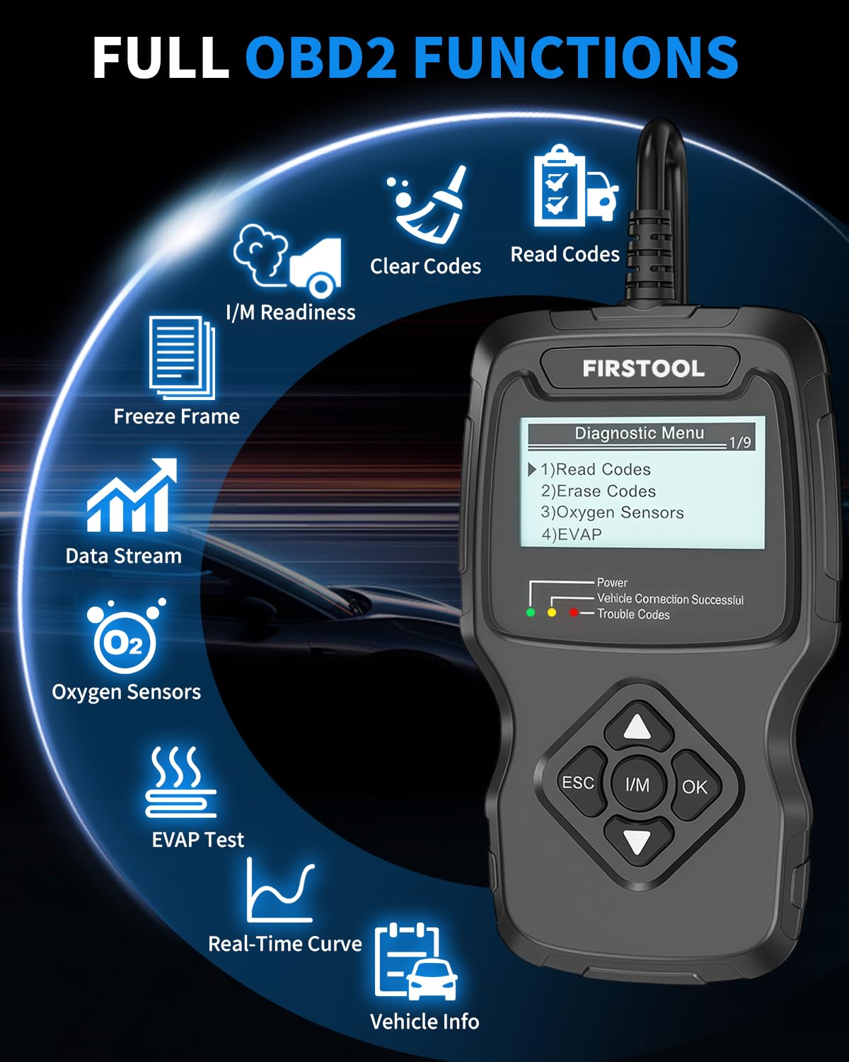FIRSTOOL V390 back label with model info and durable build reassurance