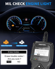 FIRSTOOL V390 plugged into car OBD port illustrating easy plug-and-play use