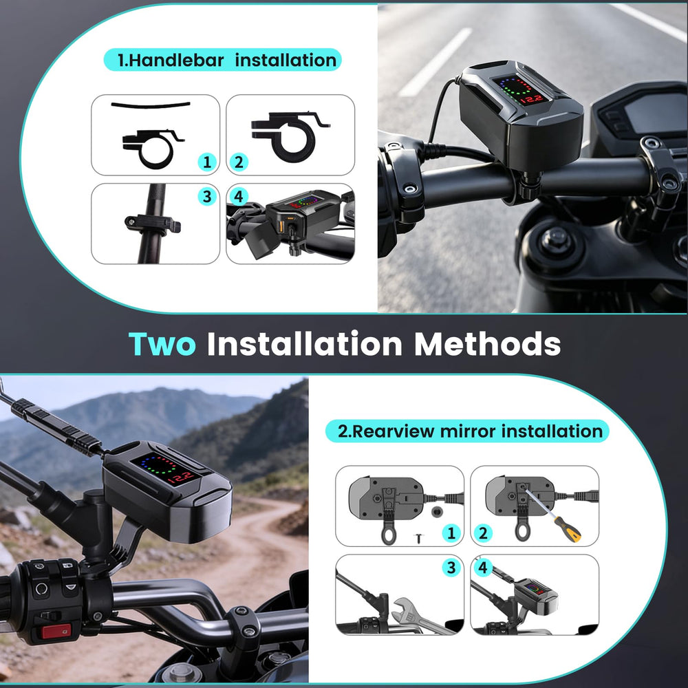 FISHOAKY lifestyle image on motorcycle showing convenient device charging while riding