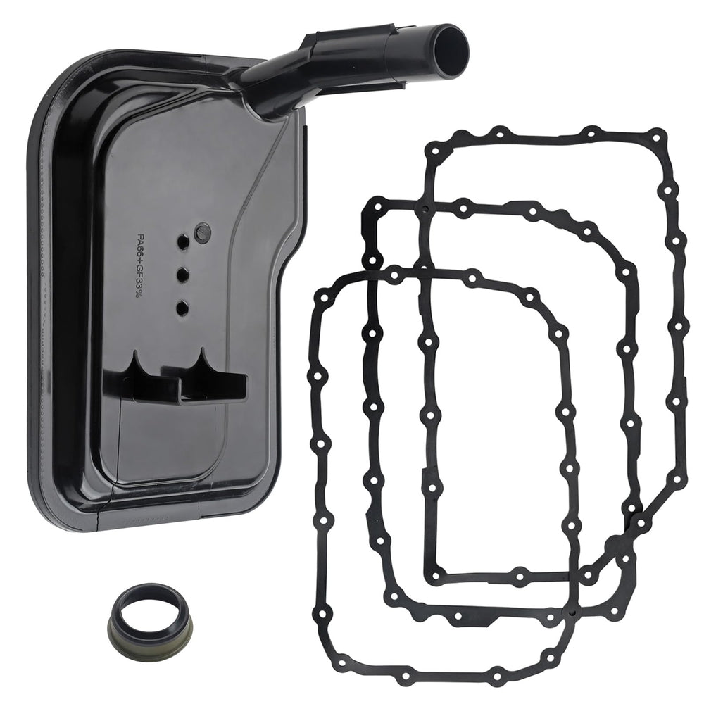 Fitede front view of transmission filter kit showing packaging and parts advantage