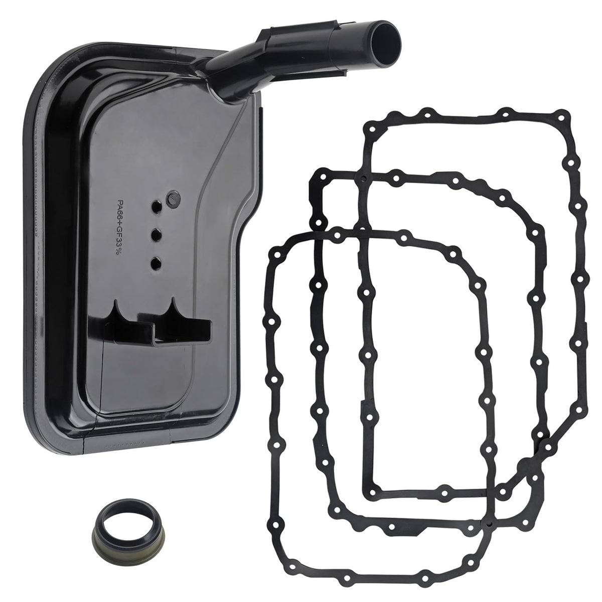 Fitede front view of transmission filter kit showing packaging and parts advantage